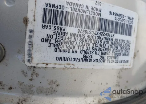 2000 Toyota Camry Solara Sle V6 from USA, damaged, VIN 2T1CF22PXYC319876